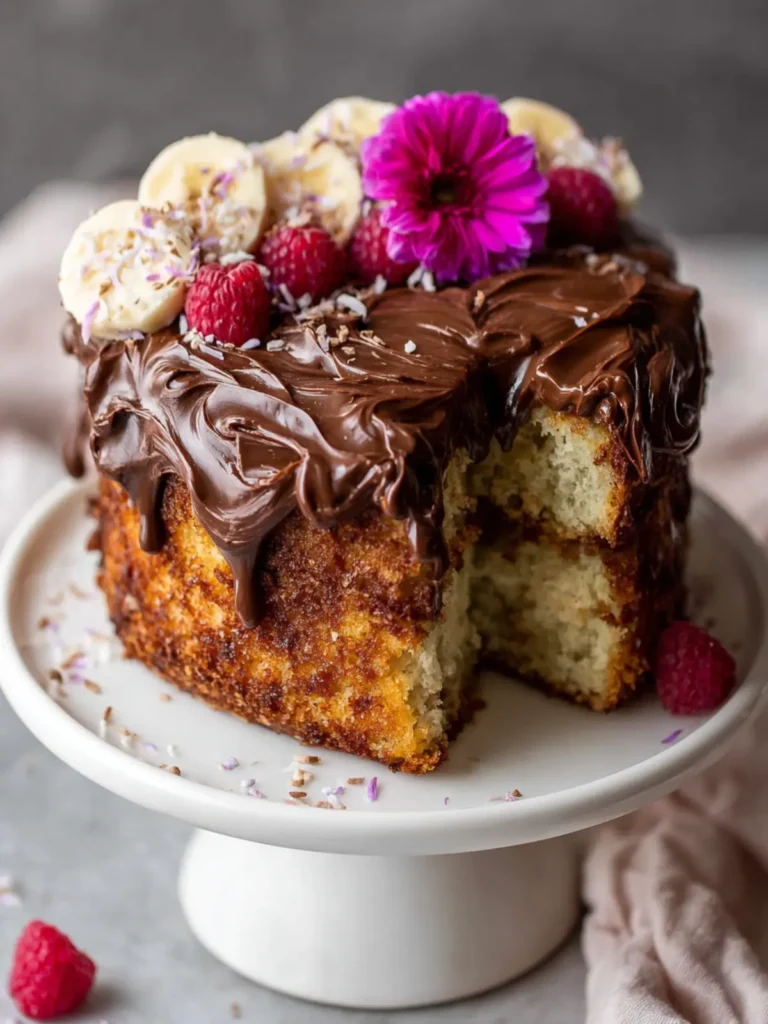 Coconut Banana Cake with Chocolate Frosting. First Image