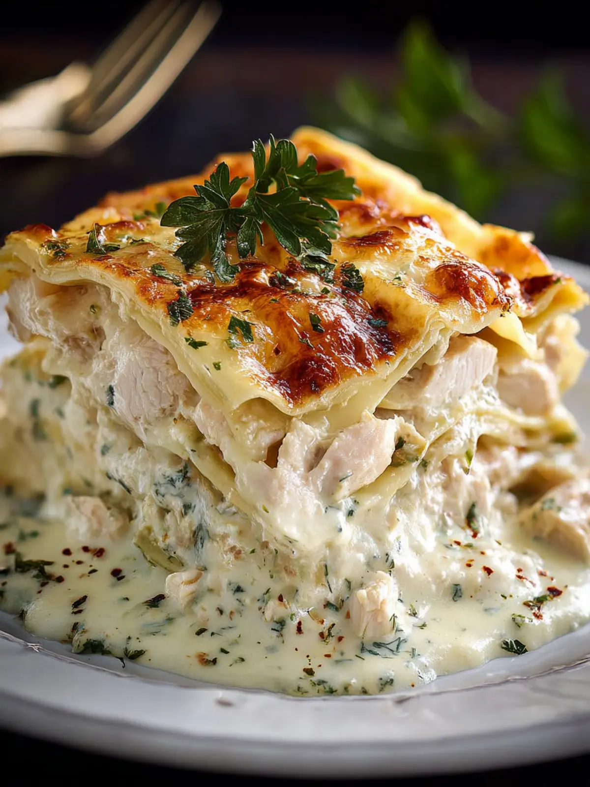Creamy White Sauce Chicken Lasagna First Image