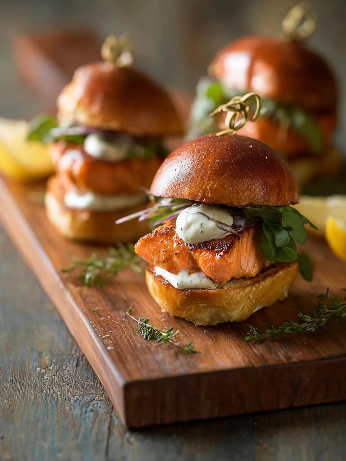 Salmon Sliders Garlic Lemon Aioli First Image